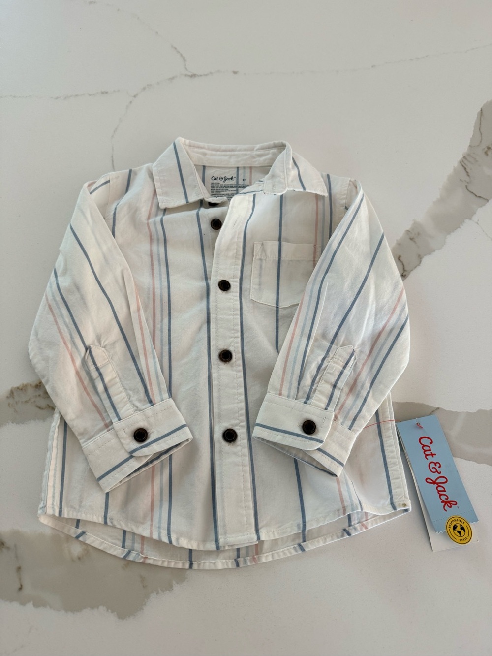 Cat & Jack White Striped Cotton long Sleeve Button Down Shirt
